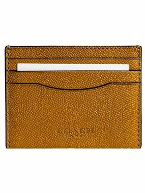 Coach Unisex Mustard Yellow Textured Leather Card Holder | NWT